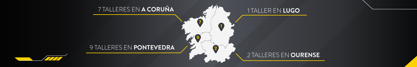 Mapa de talleres Rodi en Galicia por provincia